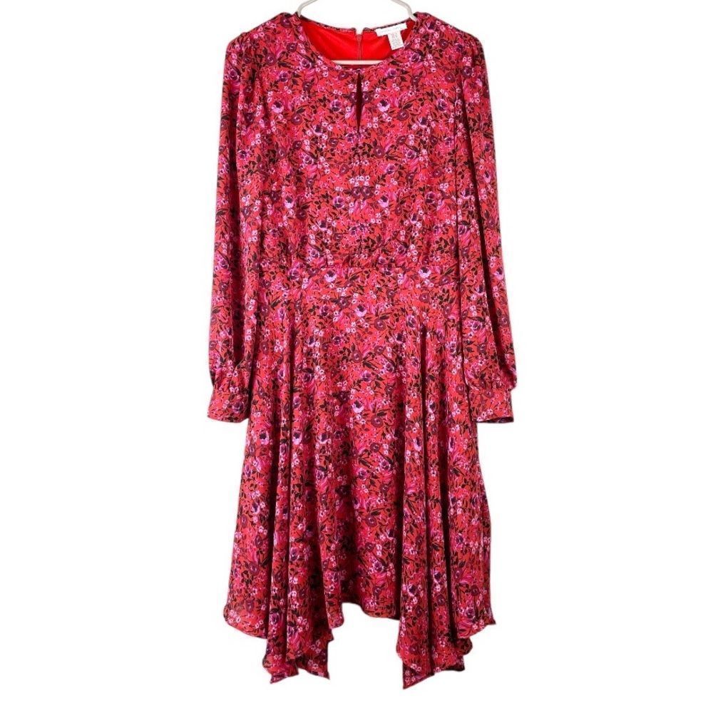 London Times Floral Print Long Sleeve Dress Size 8 Keyhole Neckline